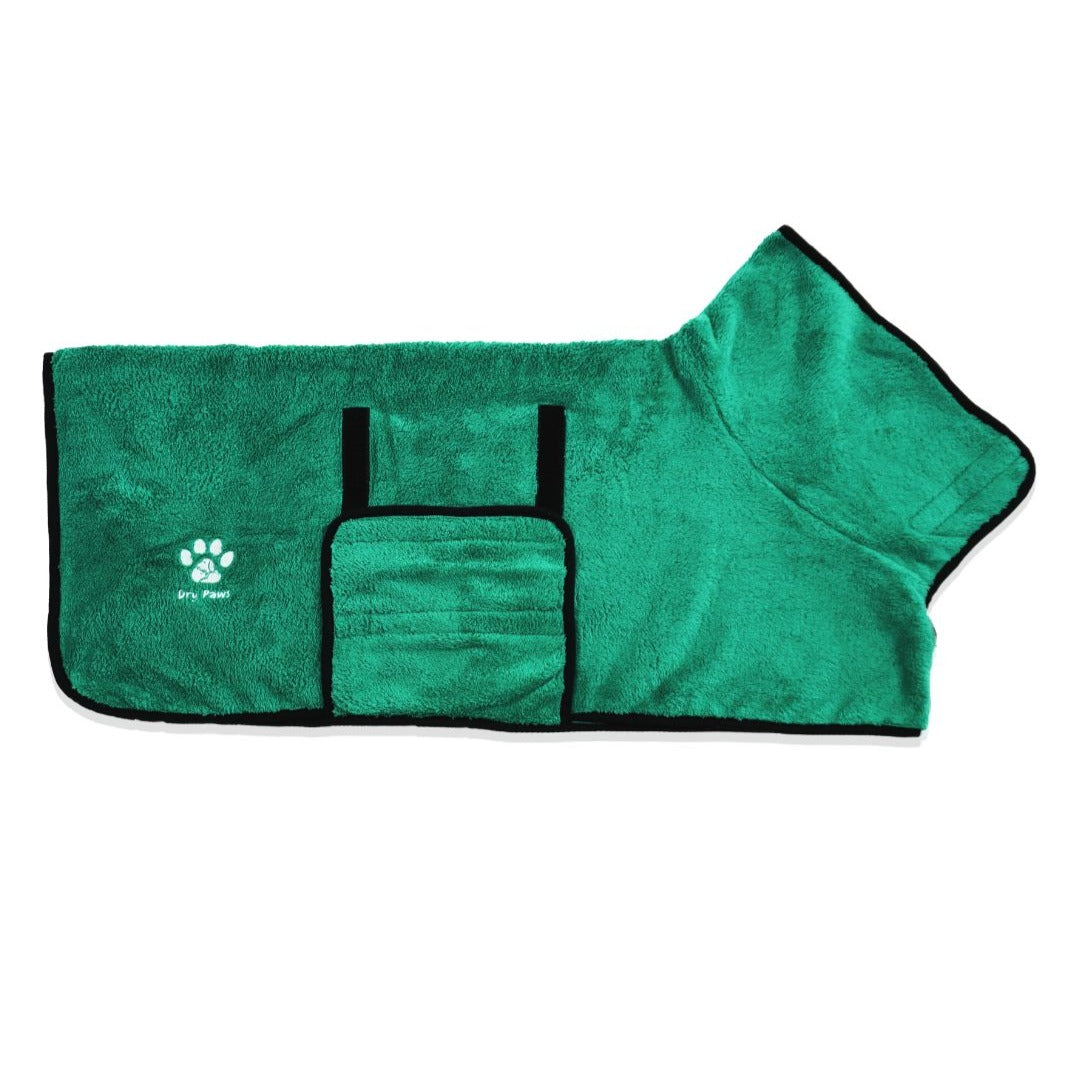 Super Absorbent Dog Bathrobe/Towel Green (New Plush) Dry Paws