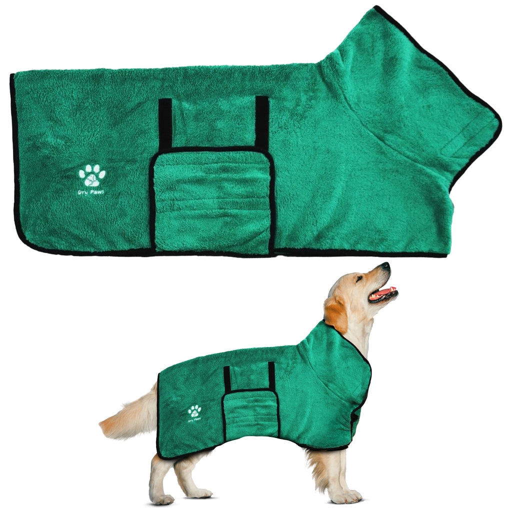 Super Absorbent Dog Bathrobe/Towel Green (New Plush) - Dry Paws